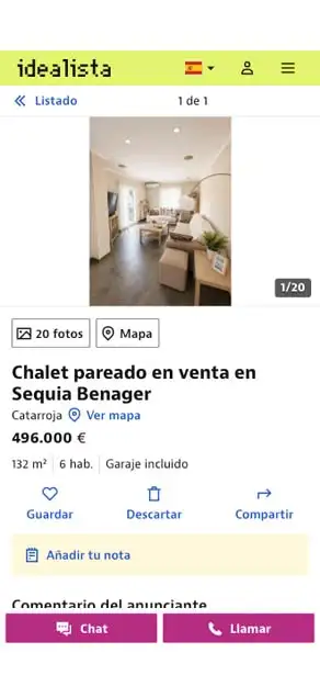 Anuncio de la propiedad en portal inmobiliario